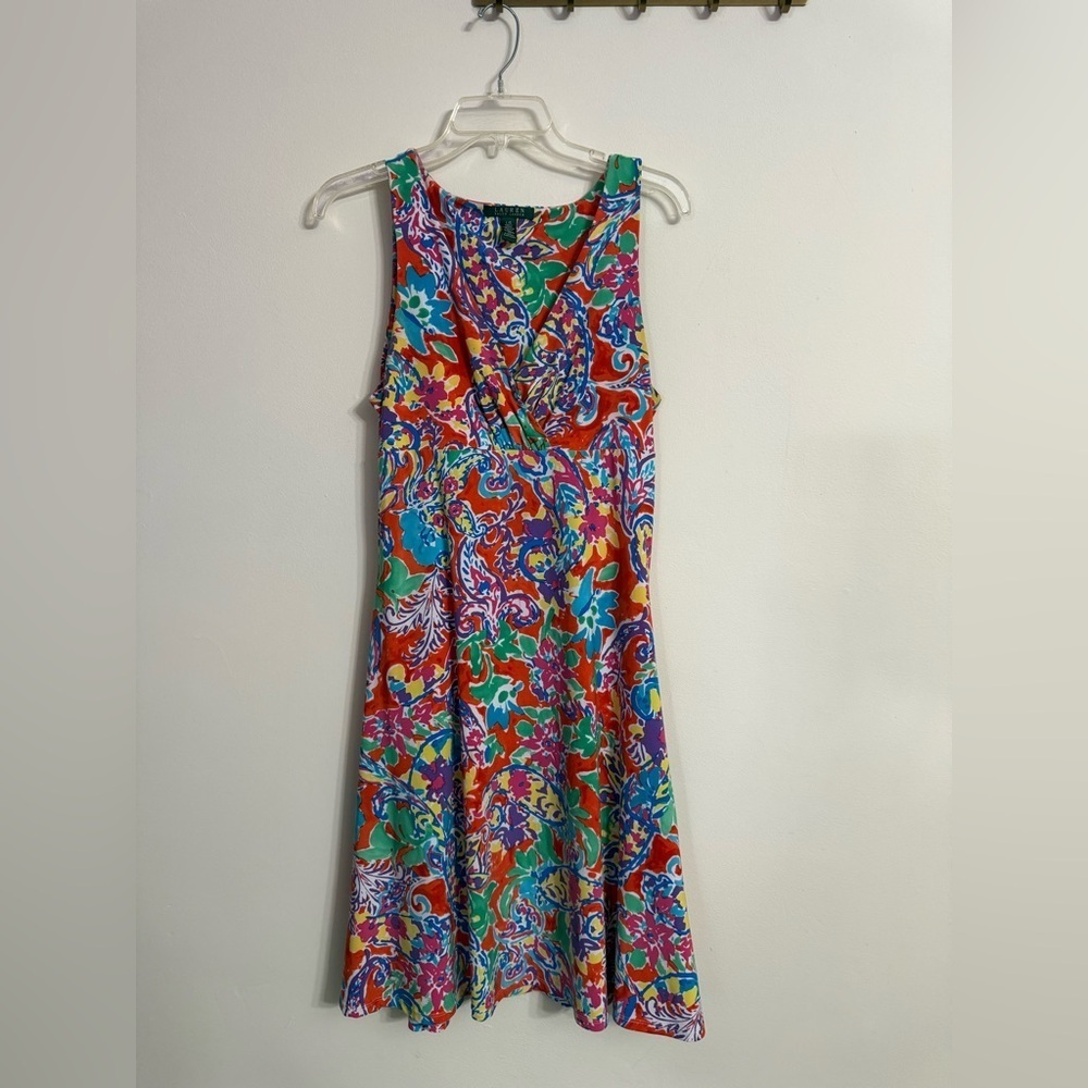 Ralph Lauren Multicolor Red Blue Green Floral Paisley Stretch Sz Large L